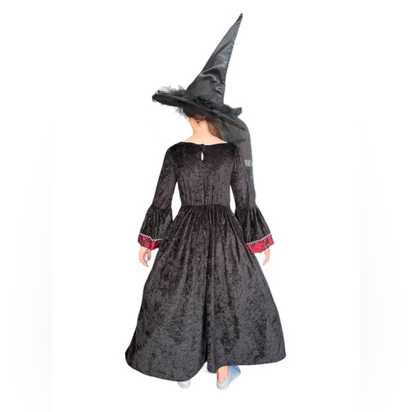 Witch Halloween costume 7-8 years lace dress and tulle hat - black red colour - Picture 2 of 13